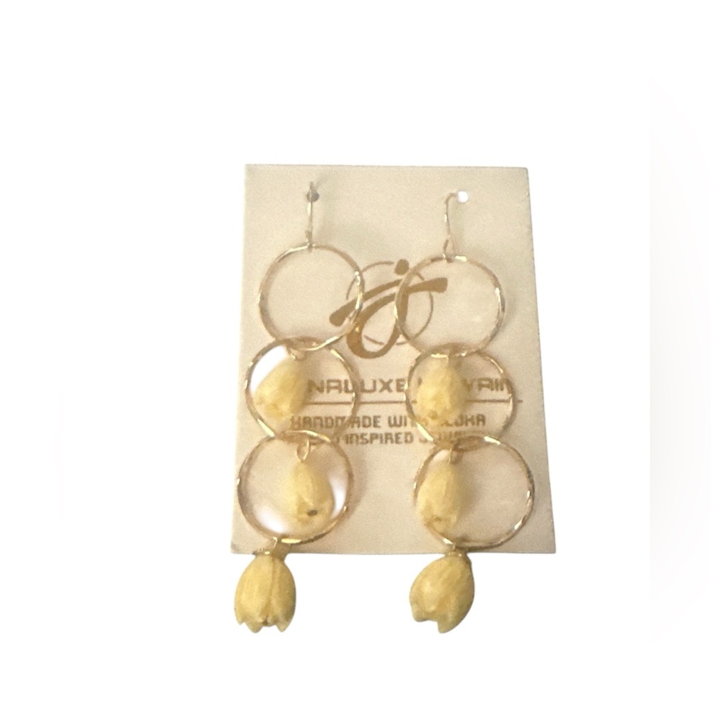 Host Pick Long Dangling Gold Plated Pikake Jasmine Earrings Handmade in Hawaii - Picture 2 of 2